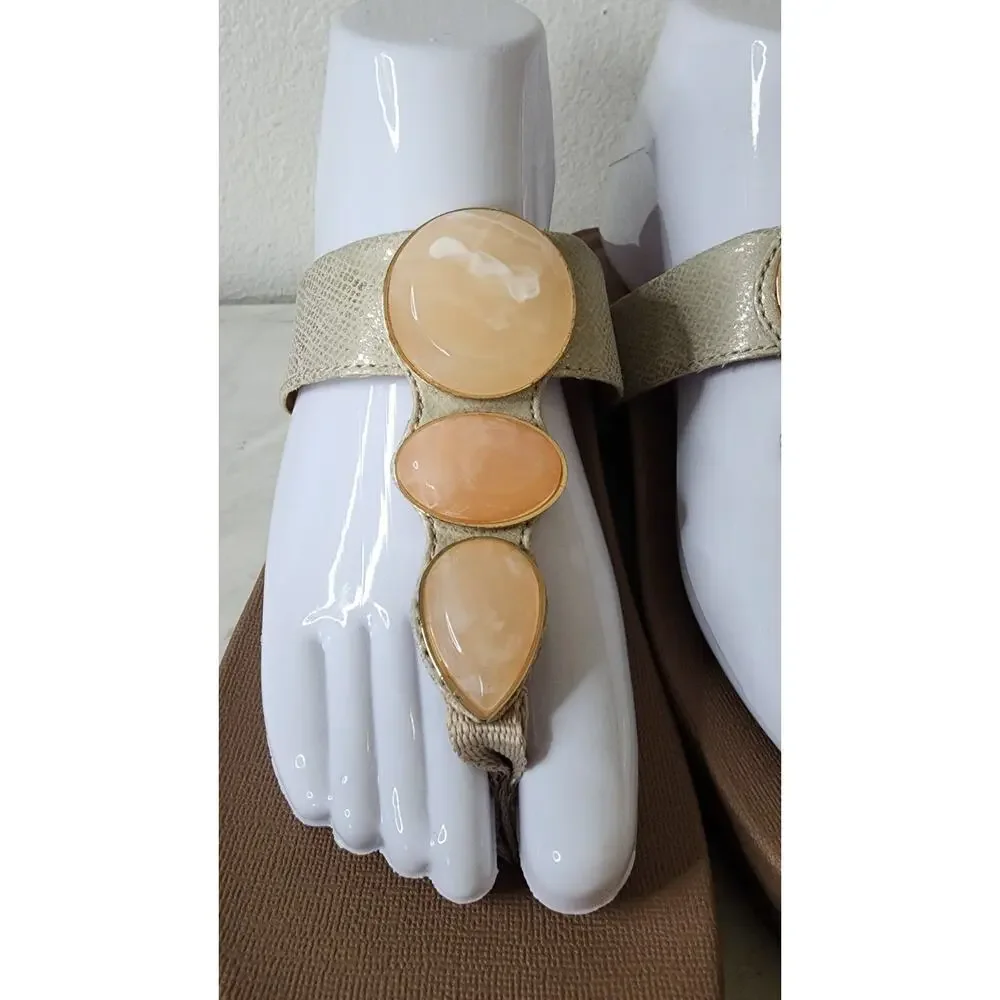 Aetrex Elyse Sz 9/9.5 Thong Wedge Sandal Stone Gem Embellished EUC